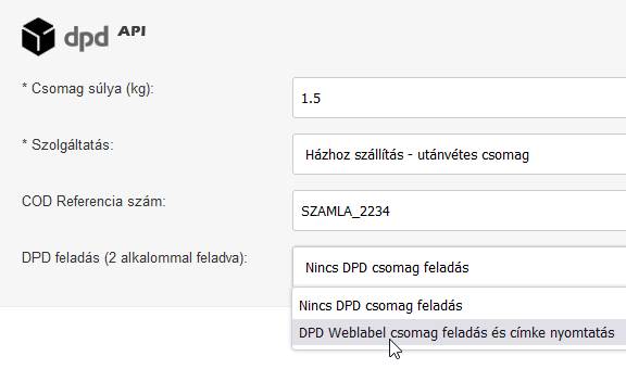 DPD Weblabel API csomag feladás