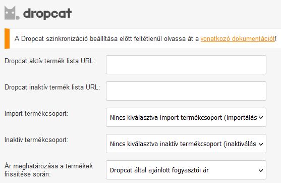 Dropcat beállítások a Viltor adminisztrációs felületen