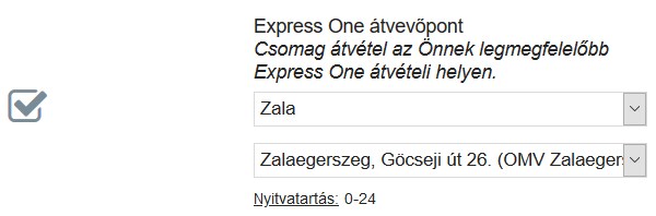 Express One csomagpont kiválasztása a webáruházban