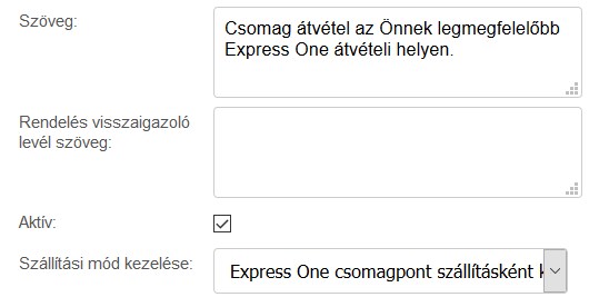 Express One csomagpont szállítási mód részletek