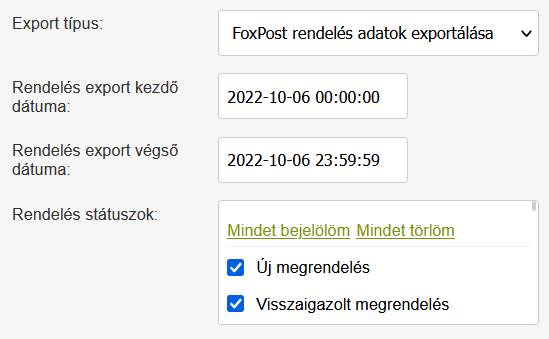FoxPost beállítások a Viltor adminisztrációs felületen
