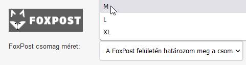 FoxPost csomag méretek a Viltor adminisztrációs felületen