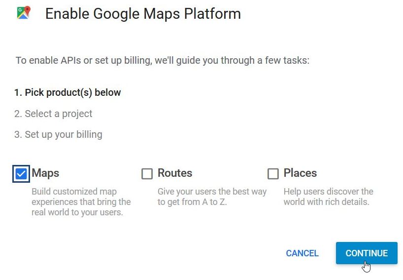 Google Maps API kulcs igénylés 2. lépés