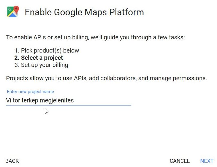 Google Maps API kulcs igénylés 4. lépés