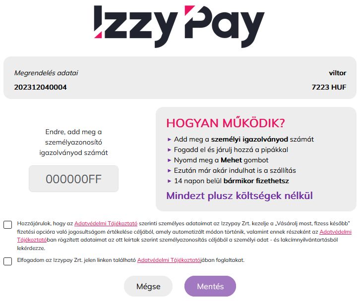IzzyPay fizetési felület