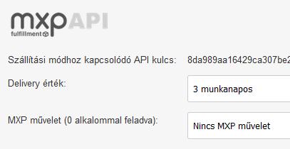 MXP API feladás beállítások