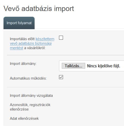 Vevő adatbázis import